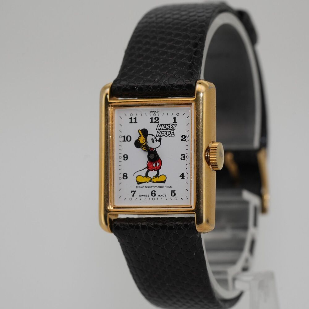 Bradley Mickey Mouse Watch Tank 24mm Manual Wind Gold Tone